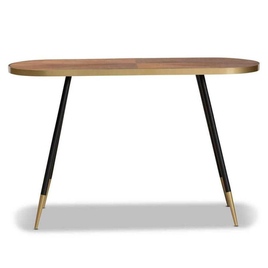 Living Room Furniture * | Lauro 48 In. Walnut/Black/Gold Specialty Wood Console Table With Storage By Baxton Studio