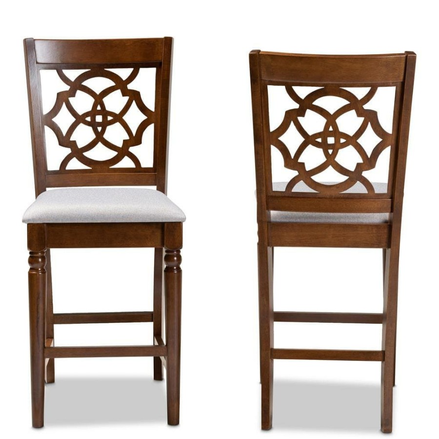 Bar Furniture * | Oscar 25 In. Grey And Walnut Brown Pub Chair (Set Of 2) By Baxton Studio