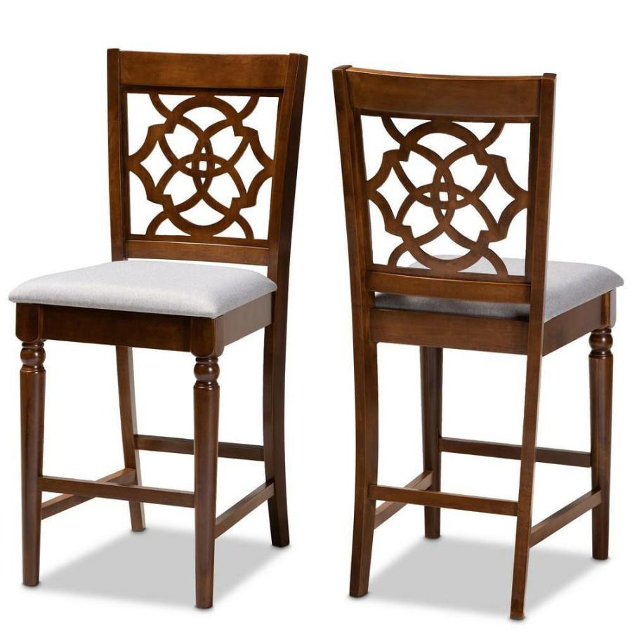 Bar Furniture * | Oscar 25 In. Grey And Walnut Brown Pub Chair (Set Of 2) By Baxton Studio