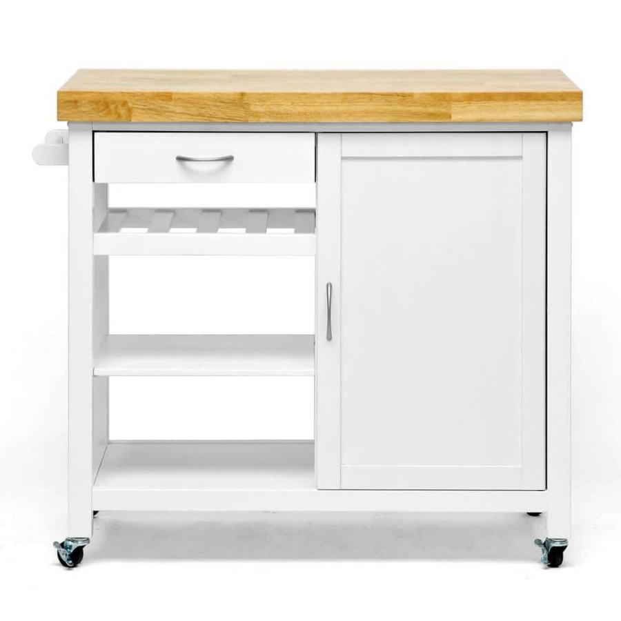 Living Room Furniture * | Denver White Kitchen Cart With Towel Rack By Baxton Studio