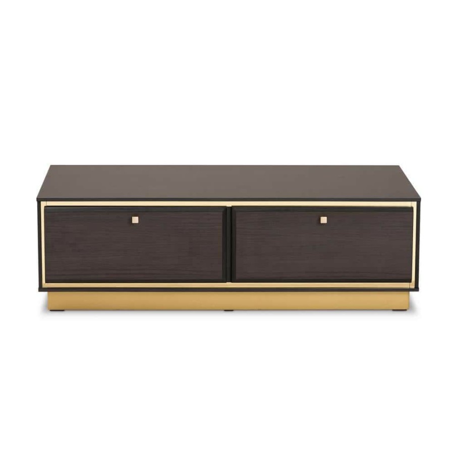 Living Room Furniture * | Cormac 41 .3 In. Dark Brown And Gold Rectangle Wood Coffee Table By Baxton Studio