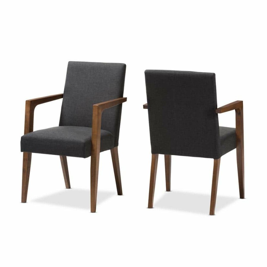 Living Room Furniture * | Andrea Gray Fabric Upholstered Arm Chairs (Set Of 2) By Baxton Studio