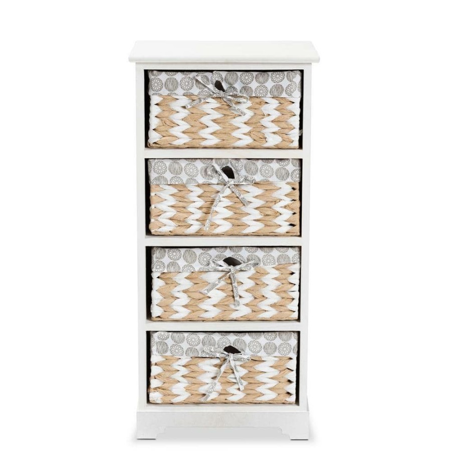 Living Room Furniture * | Rianne White Storage Cabinet With 4-Baskets By Baxton Studio