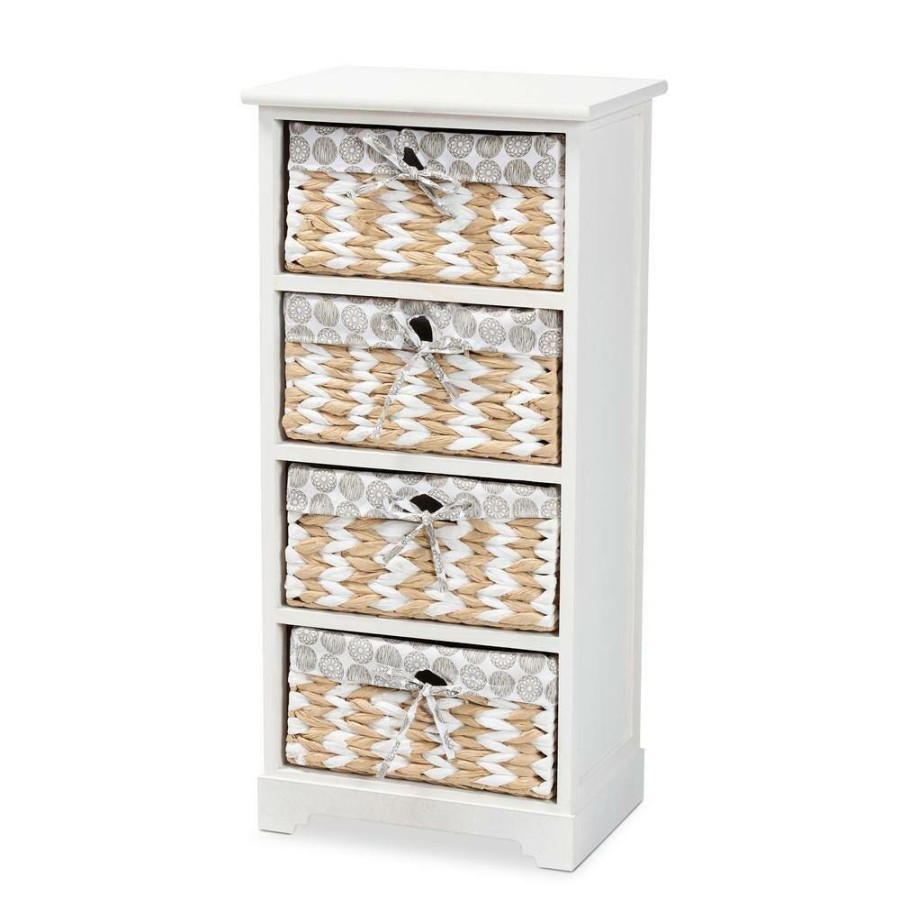 Living Room Furniture * | Rianne White Storage Cabinet With 4-Baskets By Baxton Studio