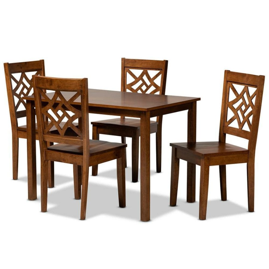 Living Room Furniture * | Nicolette 5-Piece Walnut Brown Dining Set By Baxton Studio