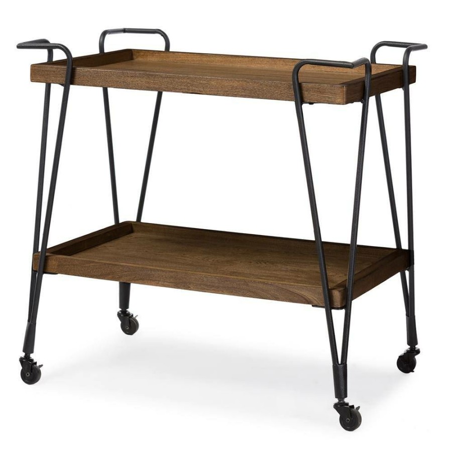 Bar Furniture * | Jessica Black And Medium Brown Wine Cart By Baxton Studio