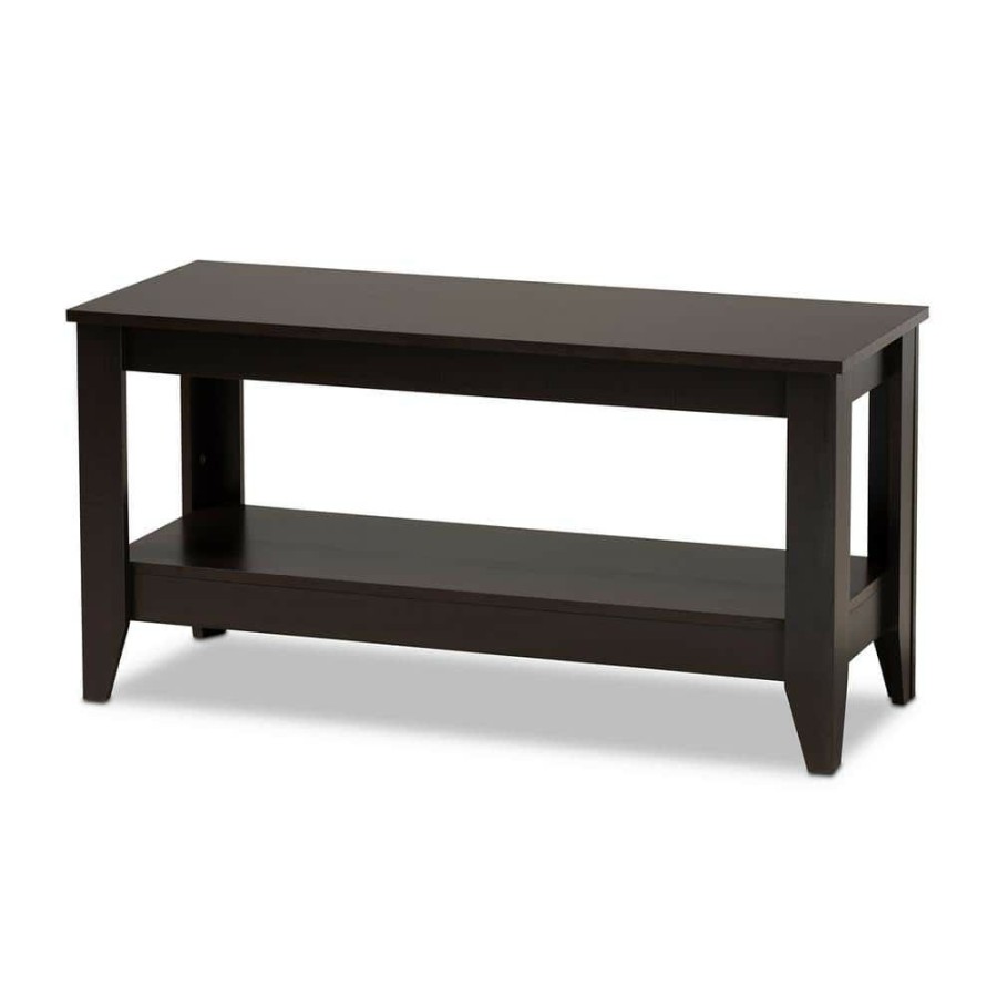 Living Room Furniture * | Elada 40 In. Dark Brown Medium Rectangle Wood Coffee Table With Shelf By Baxton Studio