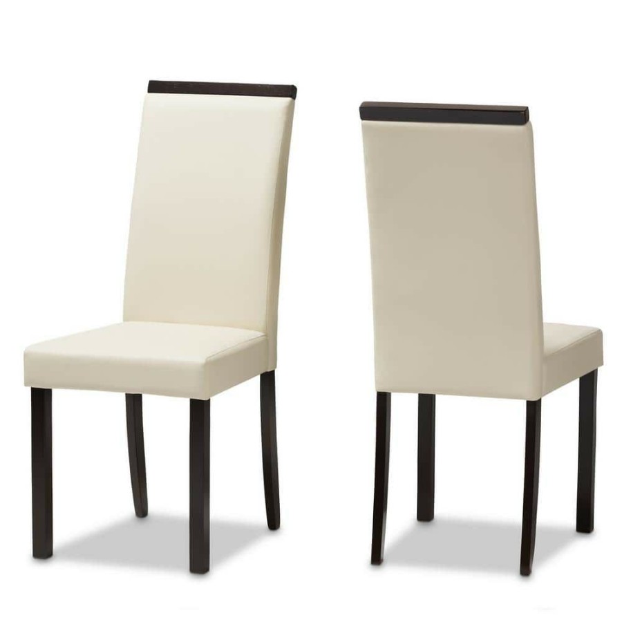 Living Room Furniture * | Daveney Cream Faux Leather Dining Chair (Set Of 2) By Baxton Studio