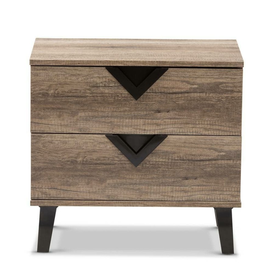 Bedroom Furniture * | Swanson 2-Drawer Light Brown Wood Nightstand By Baxton Studio