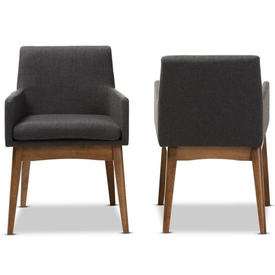 Living Room Furniture * | Nexus Dark Grey/Walnut Brown Fabric Dining Armchair (Set Of 2) By Baxton Studio