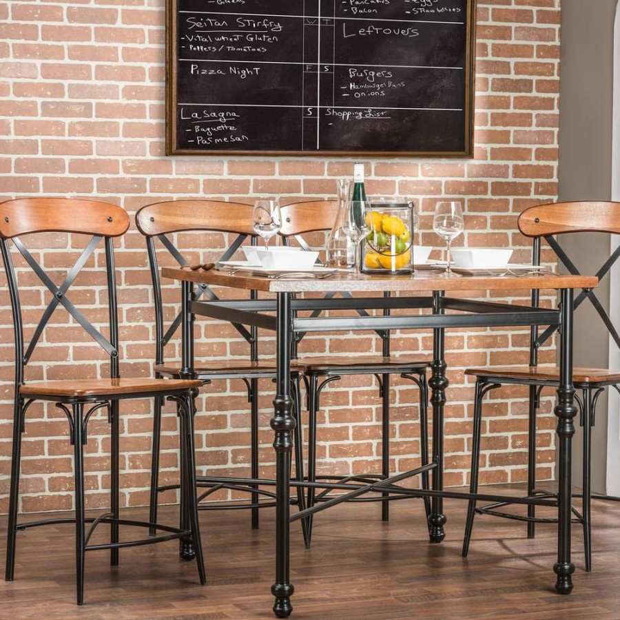 Living Room Furniture * | Broxburn Vintage Industrial 5-Piece Medium Brown Wood Pub Set By Baxton Studio