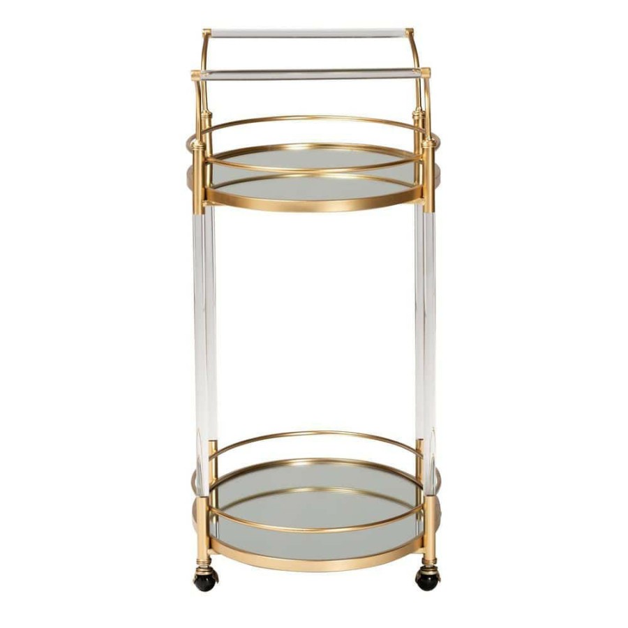 Bar Furniture * | Nakano Gold And Mirrored Glass Wine Cart By Baxton Studio