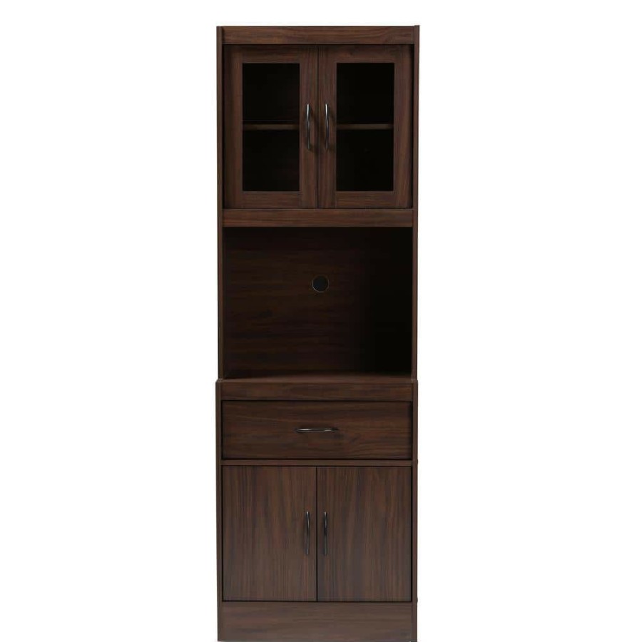 Living Room Furniture * | Laurana Walnut Brown Kitchen Cabinet With Hutch By Baxton Studio