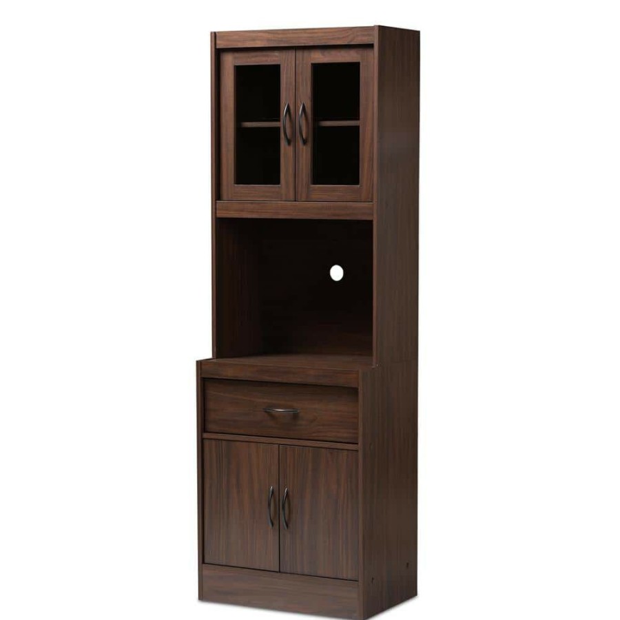 Living Room Furniture * | Laurana Walnut Brown Kitchen Cabinet With Hutch By Baxton Studio