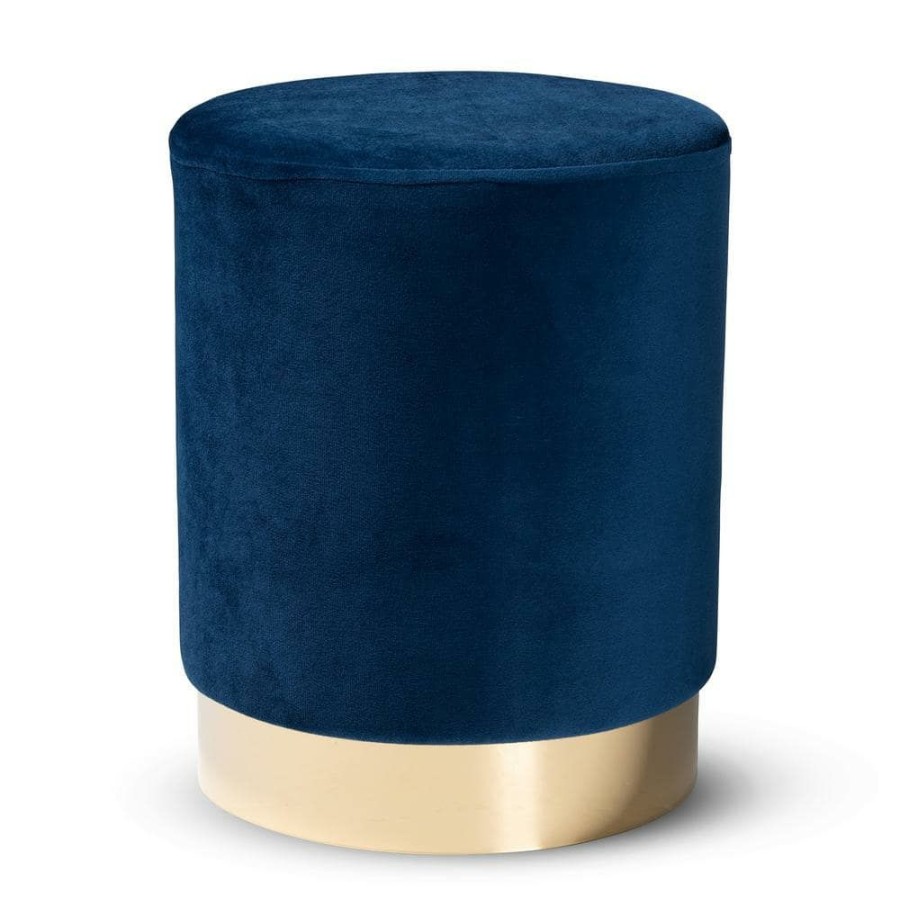 Living Room Furniture * | Chaela Navy Blue And Gold Ottoman By Baxton Studio