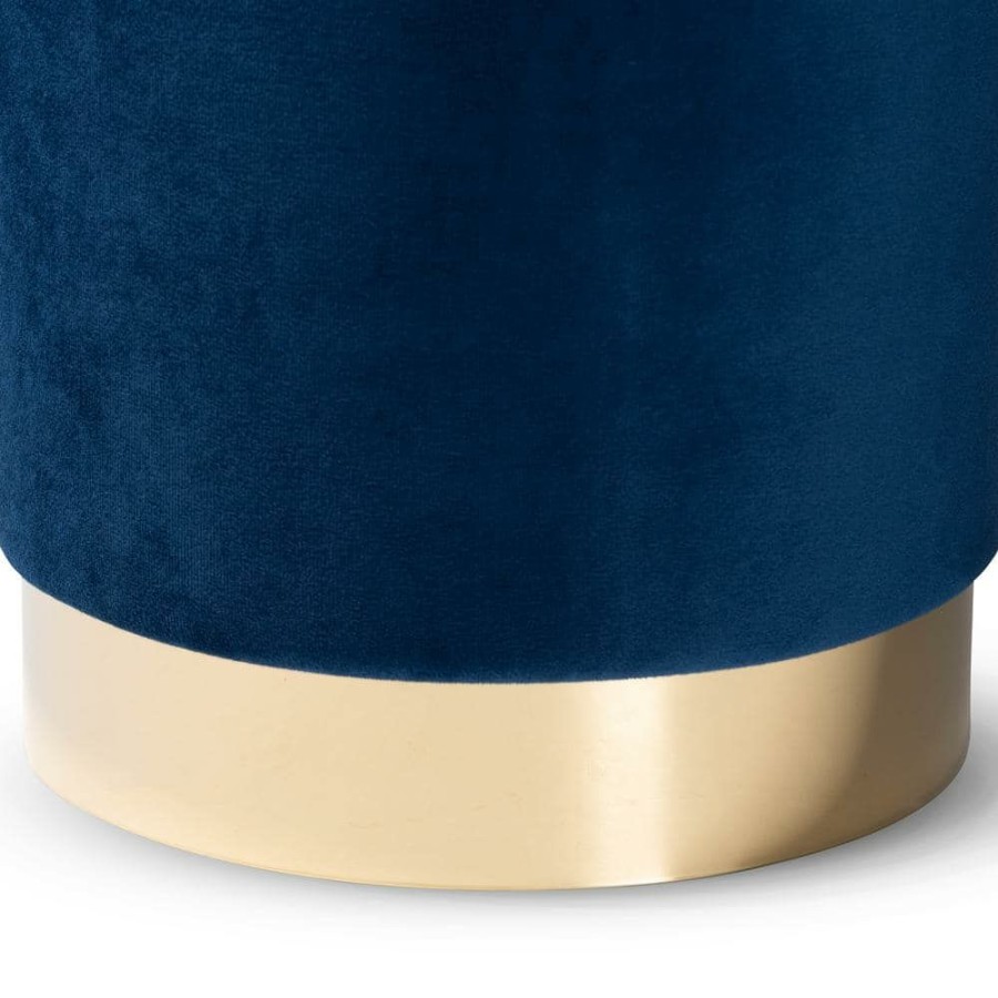 Living Room Furniture * | Chaela Navy Blue And Gold Ottoman By Baxton Studio