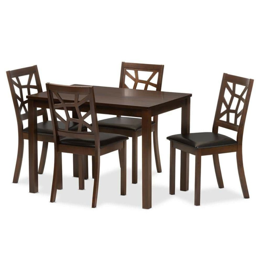 Living Room Furniture * | Mozaika 5-Piece Dark Brown Faux Leather Upholstered Dining Set By Baxton Studio