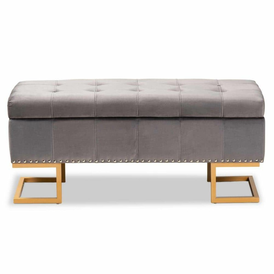 Living Room Furniture * | Ellery Grey And Gold Storage Ottoman By Baxton Studio