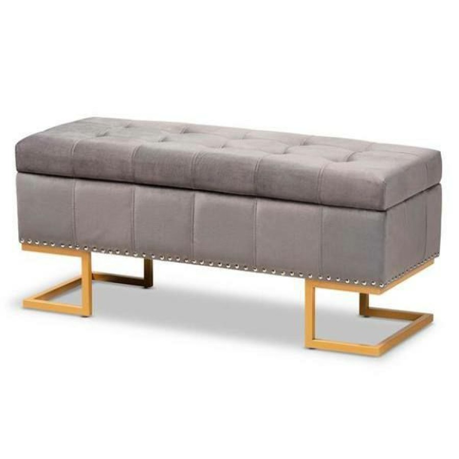 Living Room Furniture * | Ellery Grey And Gold Storage Ottoman By Baxton Studio