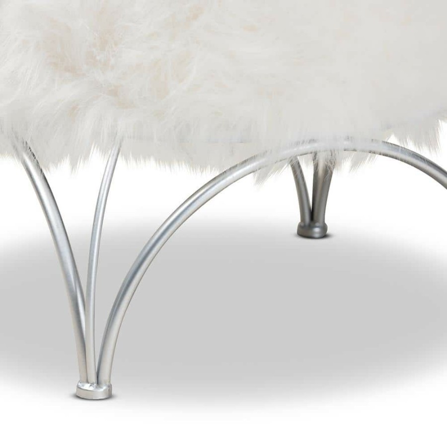 Living Room Furniture * | Celia White Faux Fur Metal Ottoman By Baxton Studio