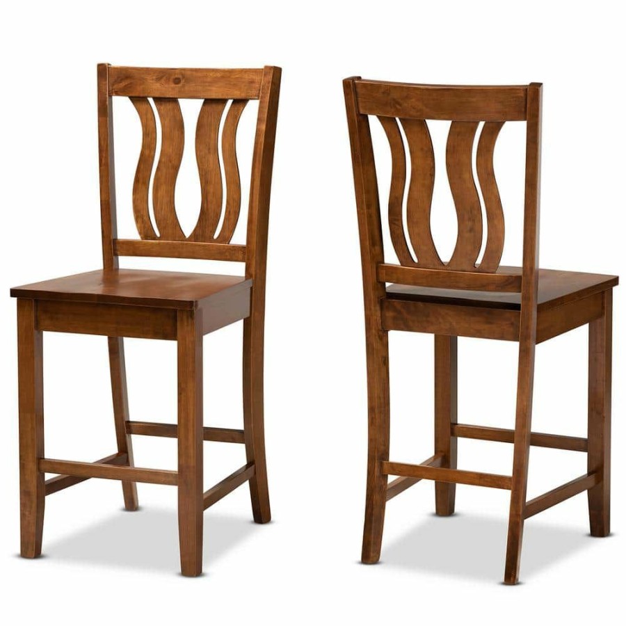 Bar Furniture * | Fenton 24.2 In. Walnut Brown Counter Stool (Set Of 2) By Baxton Studio