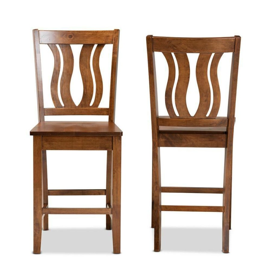 Bar Furniture * | Fenton 24.2 In. Walnut Brown Counter Stool (Set Of 2) By Baxton Studio