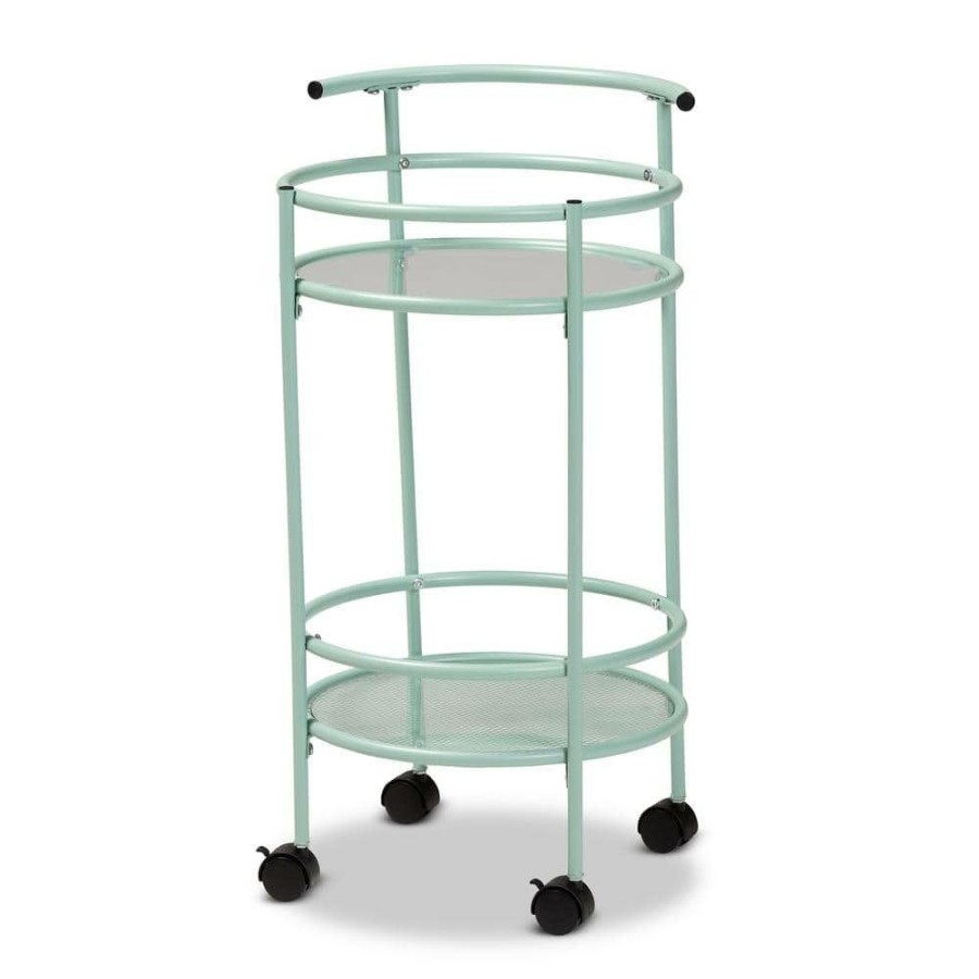 Bar Furniture * | Newell Mint Green And Black Kitchen Cart By Baxton Studio