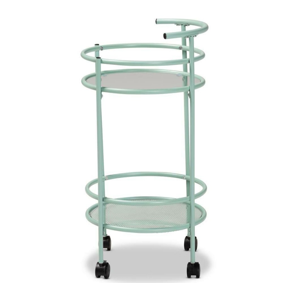 Bar Furniture * | Newell Mint Green And Black Kitchen Cart By Baxton Studio