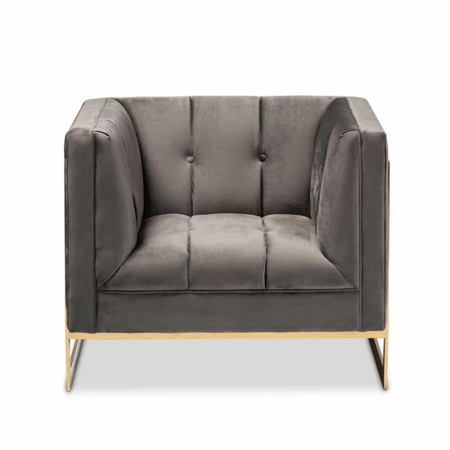 Living Room Furniture * | Ambra Gray And Gold Fabric Armchair By Baxton Studio