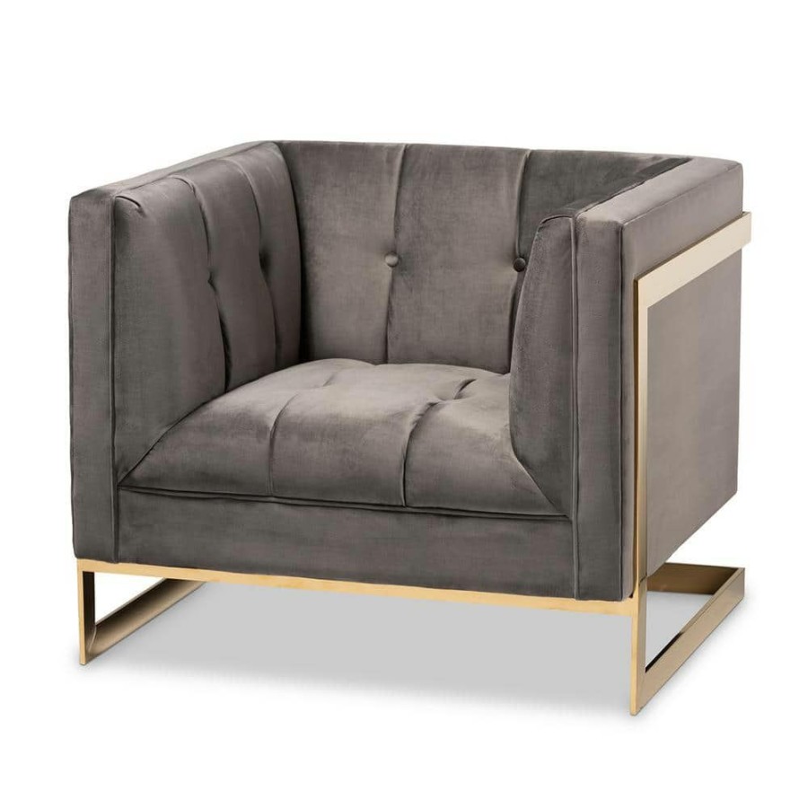 Living Room Furniture * | Ambra Gray And Gold Fabric Armchair By Baxton Studio