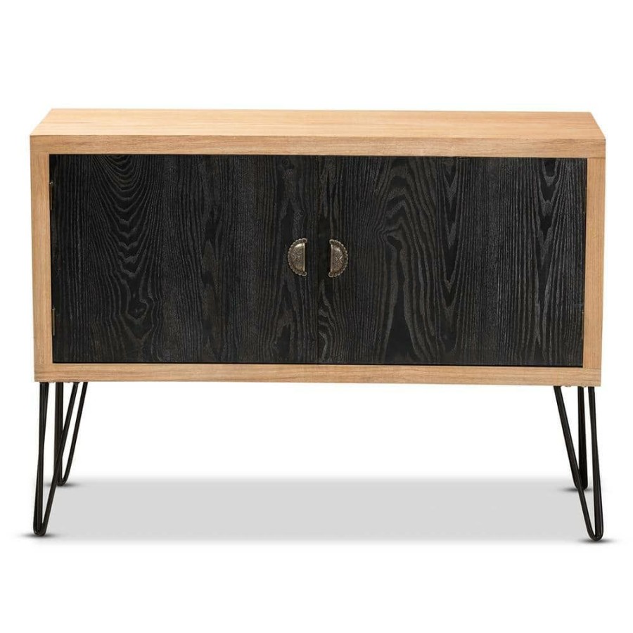 Bar Furniture * | Denali Black And Walnut Storage Cabinet By Baxton Studio