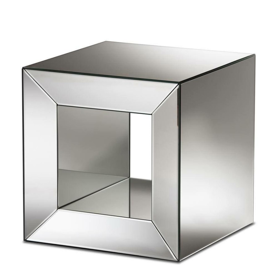 Living Room Furniture * | Peregrine 20.9 In. Mirror Square Glass End Table By Baxton Studio