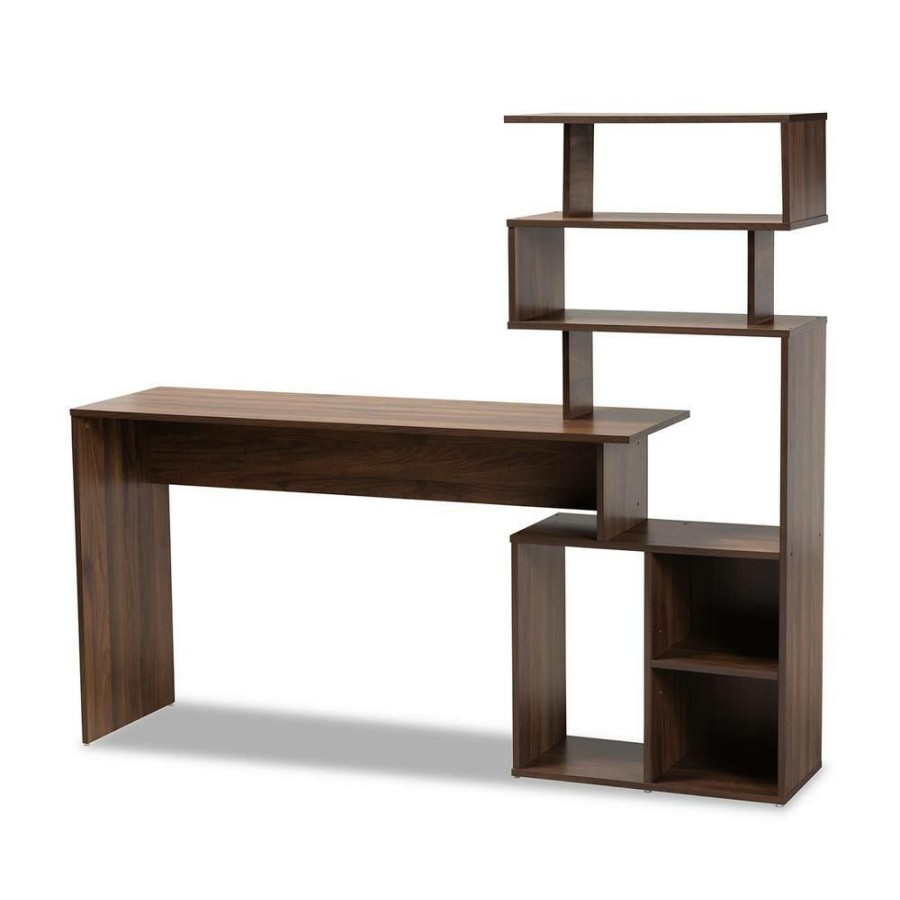 Bar Furniture * | Foster 63 In. Walnut Brown Computer Desk By Baxton Studio