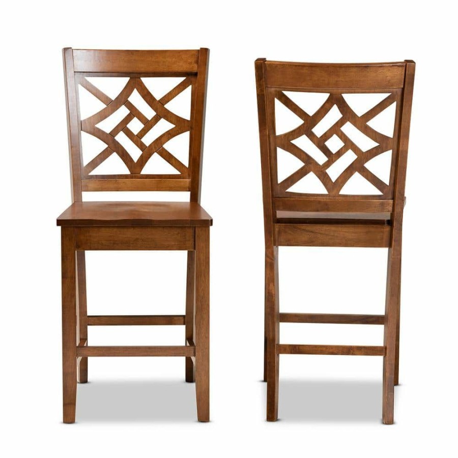 Bar Furniture * | Nicolette 24.2 In. Walnut Brown Counter Stool (Set Of 2) By Baxton Studio