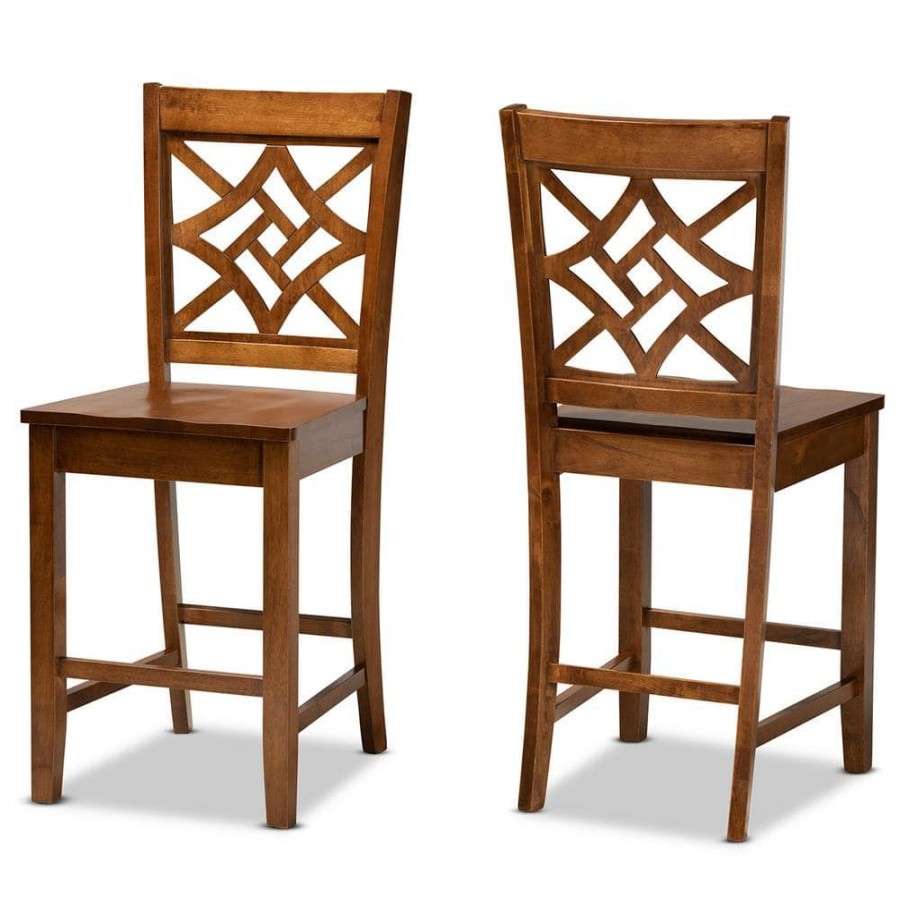 Bar Furniture * | Nicolette 24.2 In. Walnut Brown Counter Stool (Set Of 2) By Baxton Studio