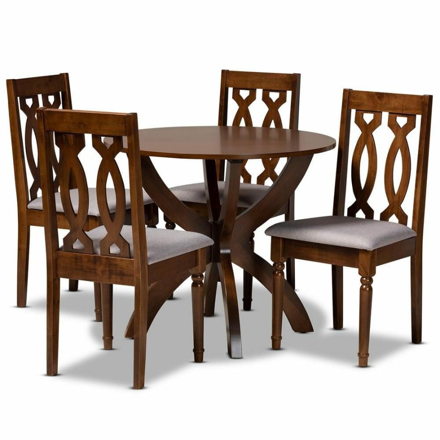 Living Room Furniture * | Mona 5-Piece Grey And Walnut Brown Dining Set By Baxton Studio