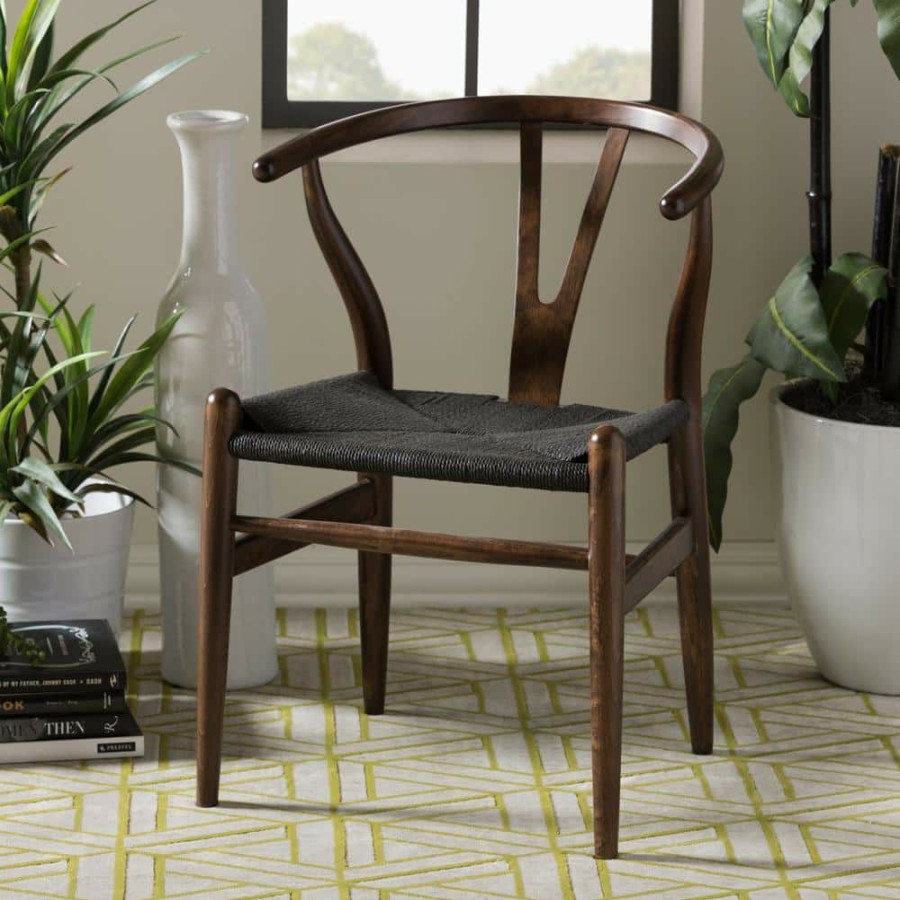 Living Room Furniture * | Wishbone Mid-Century 2-Piece Dark Brown And Black Wood Chair Set By Baxton Studio