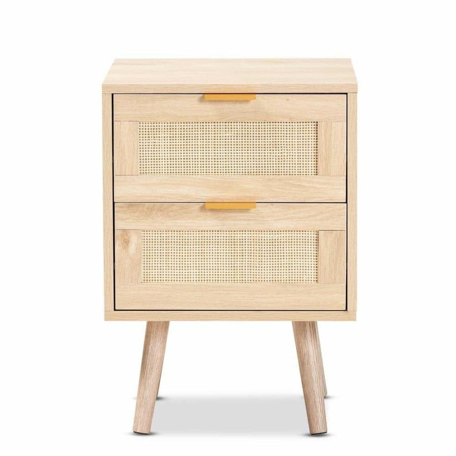 Bedroom Furniture * | Baird 2-Drawer Oak Brown Nightstand 21.7 In. H X 15.7 In. W X 15.7 In. D By Baxton Studio