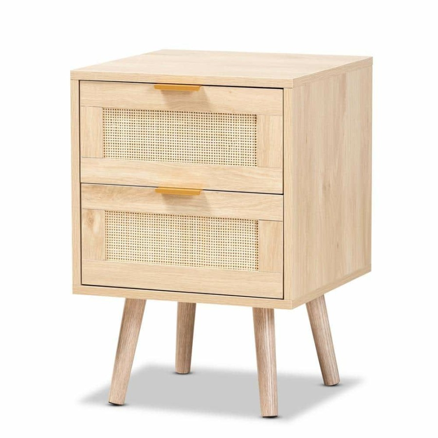 Bedroom Furniture * | Baird 2-Drawer Oak Brown Nightstand 21.7 In. H X 15.7 In. W X 15.7 In. D By Baxton Studio