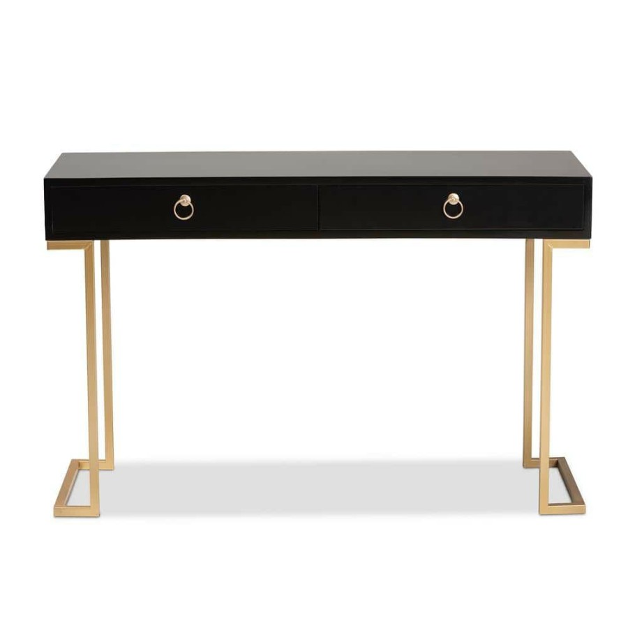 Entryway Furniture * | Beagan 47.2 In. Black And Gold Rectangle Wood Top Console Table By Baxton Studio