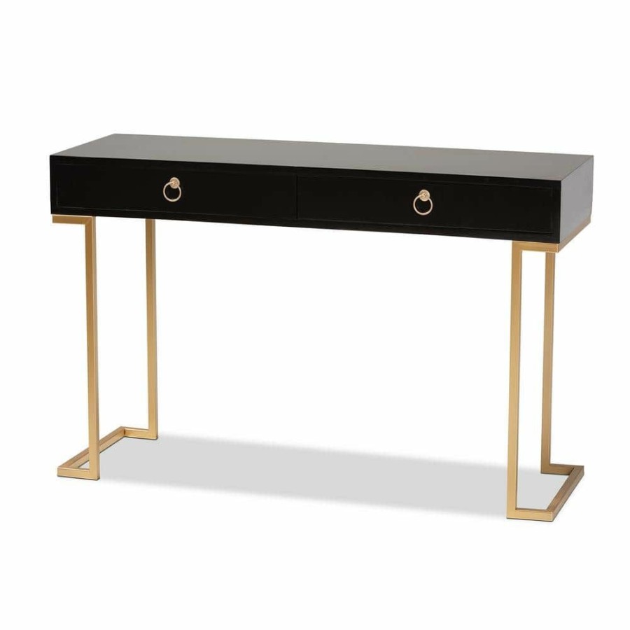 Entryway Furniture * | Beagan 47.2 In. Black And Gold Rectangle Wood Top Console Table By Baxton Studio