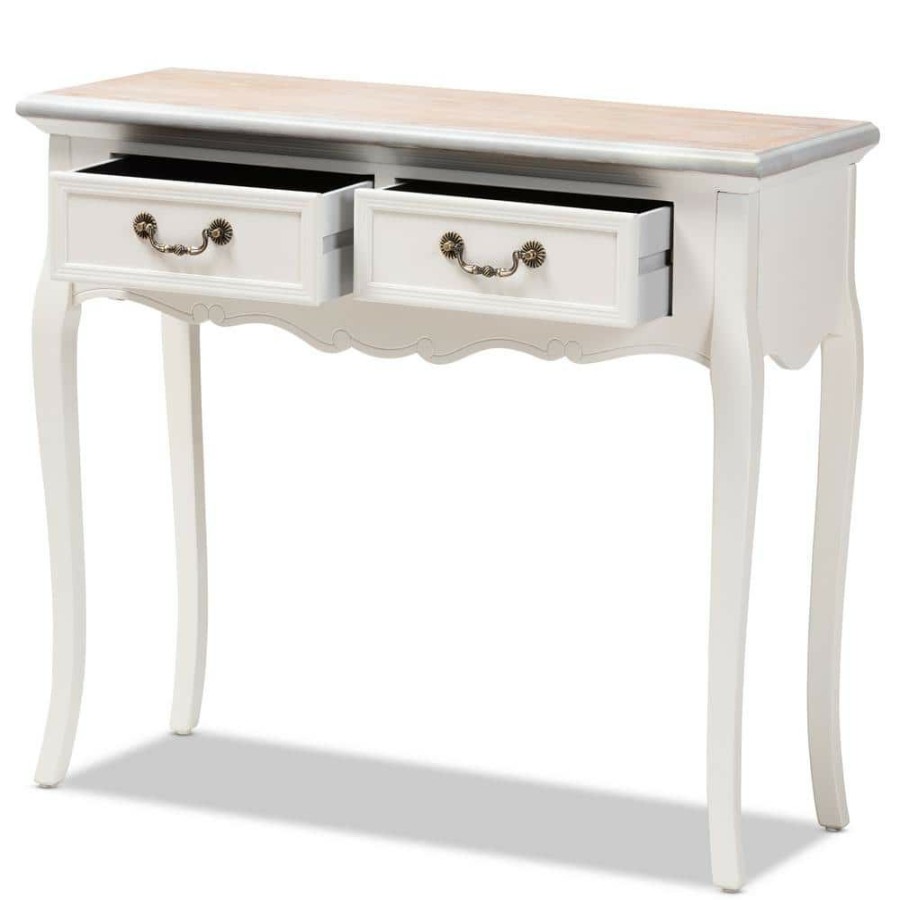 Entryway Furniture * | Capucine 36 In. White/Oak Standard Rectangle Wood Console Table With 2-Drawers By Baxton Studio