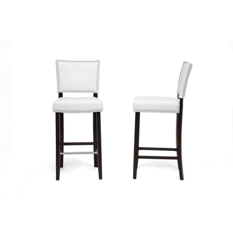 Bar Furniture * | Aries White Faux Leather Upholstered 2-Piece Bar Stool Set By Baxton Studio