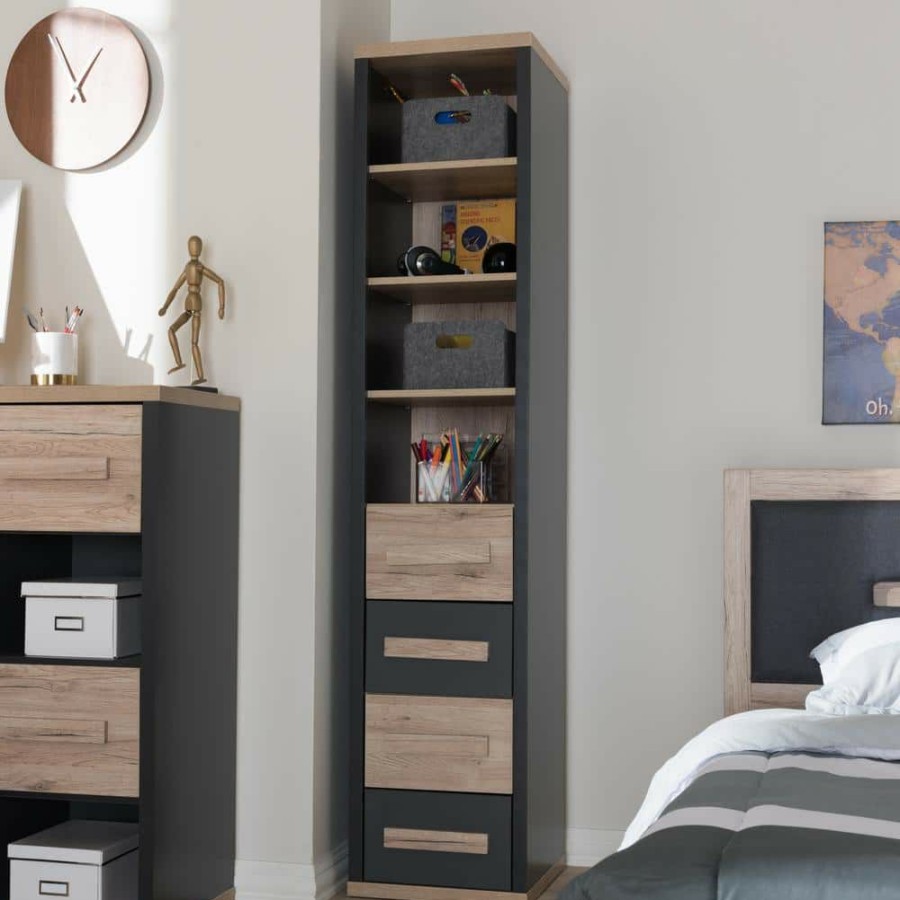 Living Room Furniture * | Pandora Dark Grey And "Oak" Light Brown Storage Cabinet By Baxton Studio