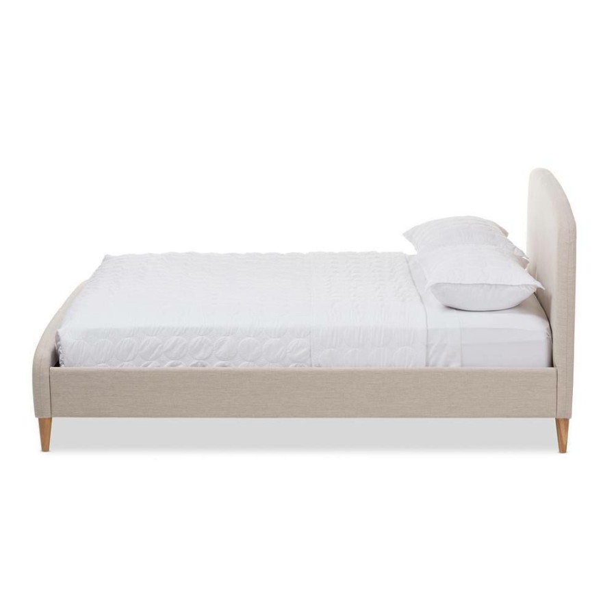 Bedroom Furniture * | Mia Mid-Century Beige Fabric Upholstered King Size Bed By Baxton Studio