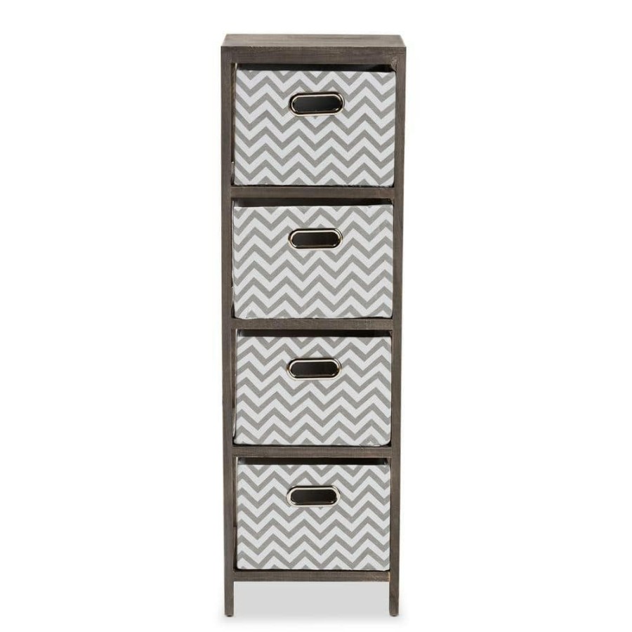 Bar Furniture * | Jorah Grey And White Tallboy Storage Cabinet With 4-Baskets By Baxton Studio