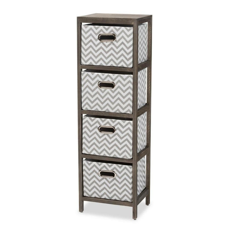 Bar Furniture * | Jorah Grey And White Tallboy Storage Cabinet With 4-Baskets By Baxton Studio