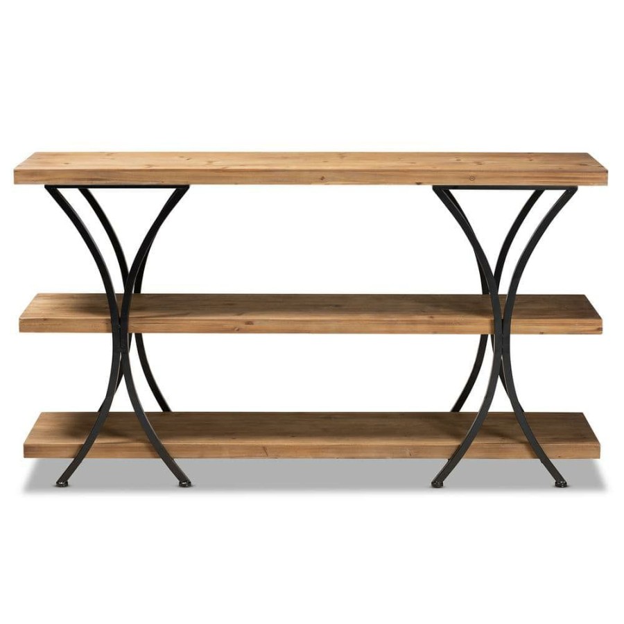 Living Room Furniture * | Terrell 59.8 In. Natural Brown And Black Rectangle Wood Console Table By Baxton Studio