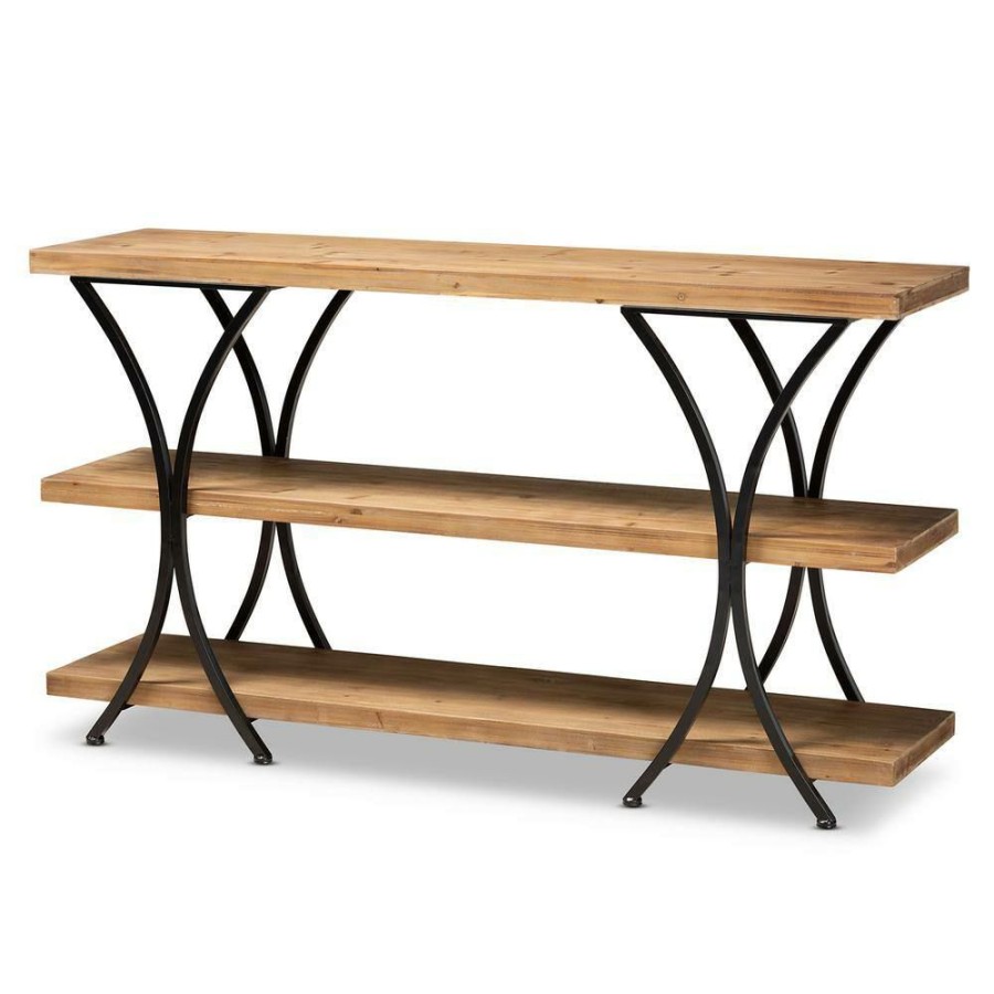 Living Room Furniture * | Terrell 59.8 In. Natural Brown And Black Rectangle Wood Console Table By Baxton Studio