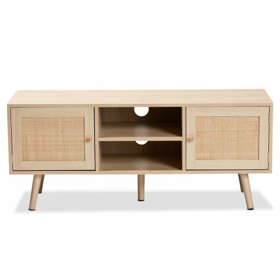 Living Room Furniture * | Sebille 47.2 In. Light Brown Tv Stand Fits Tv'S Up To 52 In. With Cable Management By Baxton Studio